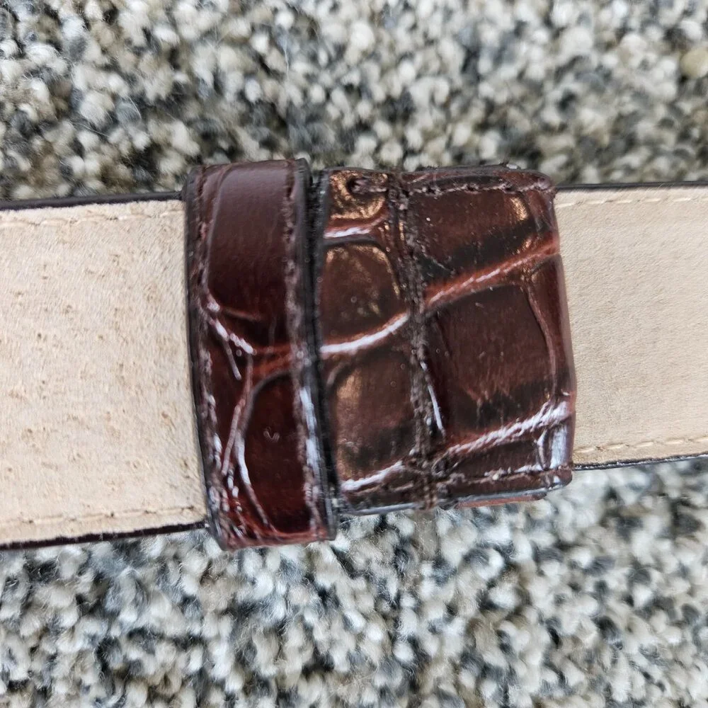 Perry Ellis Dark Brown Croc-Embossed Leather Belt with Silver O-Ring